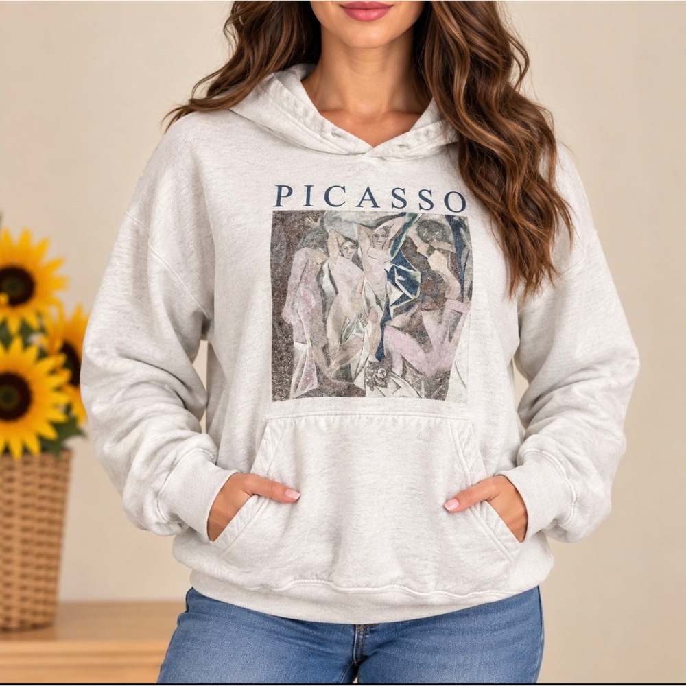 Picasso Art Graphic Hoodie S Gray FAIR Les Demoiselles d'Avignon Cotton Pullover